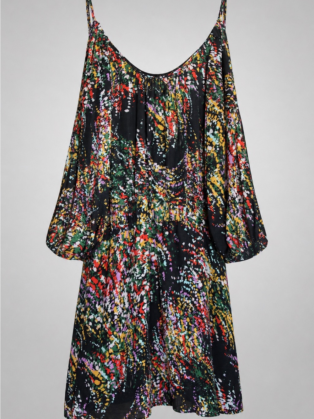 Parker Black Multicolor Cold-Shoulder Midi Dress